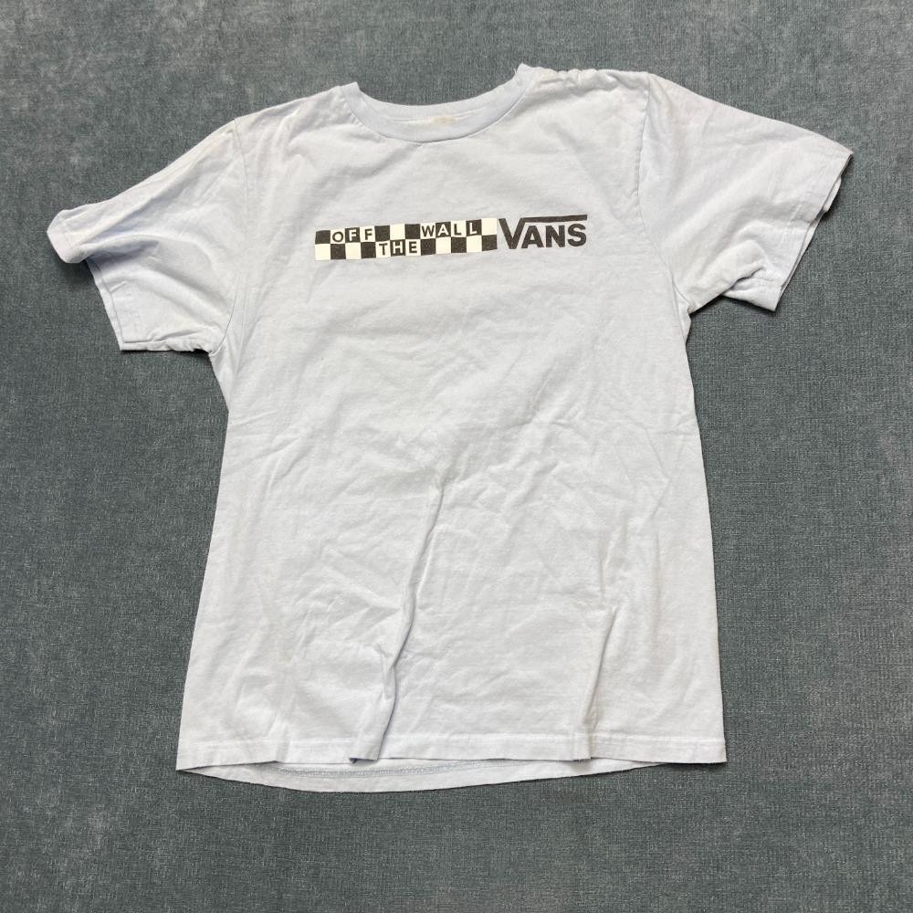 VANS Off The Wall T Shirt Boys XL Light Blue Cotton Crew Neck Box Graphic Summer